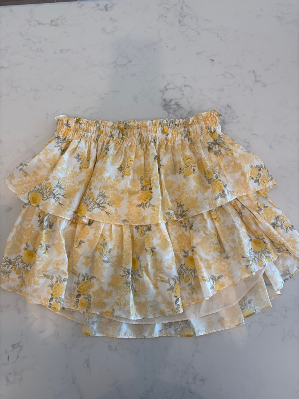 LoveShackFancy Yellow Floral Tiered Skirt